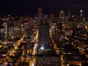 Preview wallpaper buildings, lights, roads, night, city