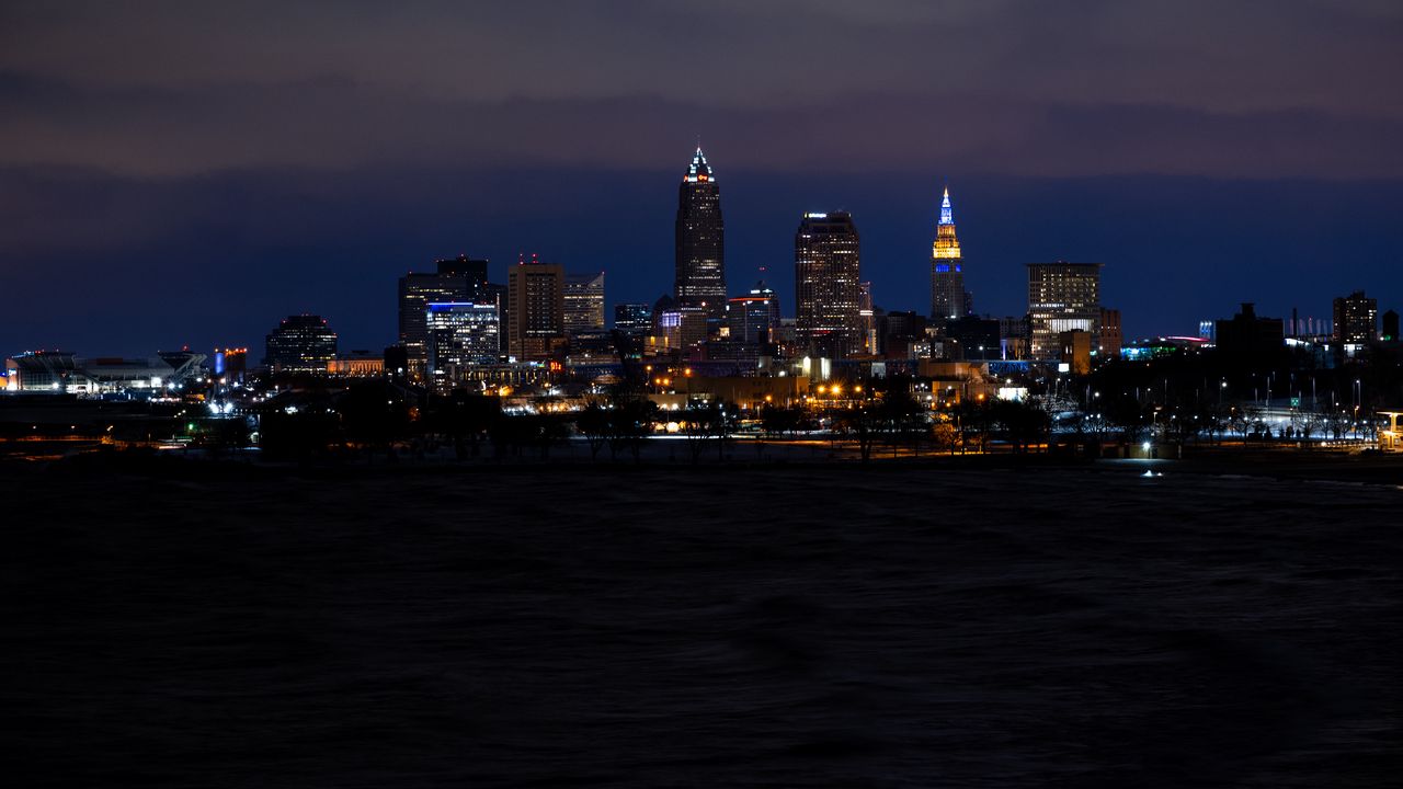 Wallpaper buildings, lights, sea, night, city