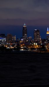 Preview wallpaper buildings, lights, sea, night, city