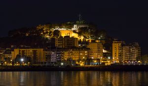 Preview wallpaper buildings, lights, sea, embankment, night