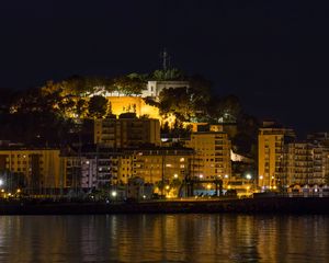 Preview wallpaper buildings, lights, sea, embankment, night