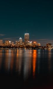 Preview wallpaper buildings, lights, sea, reflection, city, night