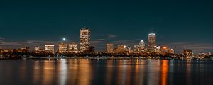 Preview wallpaper buildings, lights, sea, reflection, city, night
