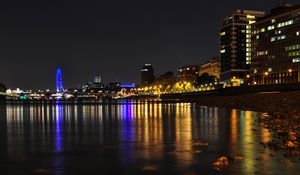 Preview wallpaper buildings, lights, sea, backlight, night, city