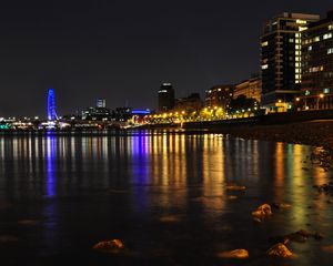 Preview wallpaper buildings, lights, sea, backlight, night, city