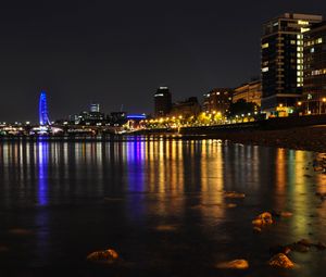 Preview wallpaper buildings, lights, sea, backlight, night, city