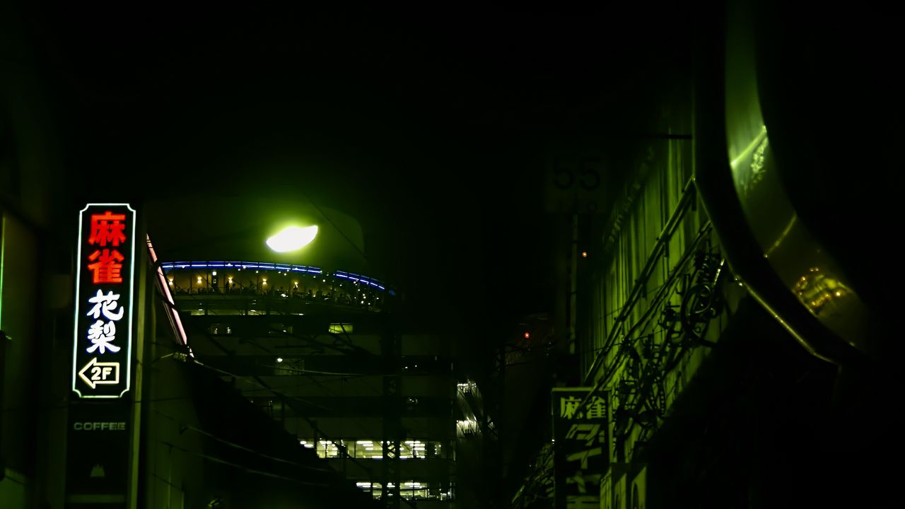 Wallpaper buildings, lights, signs, street, night, asia