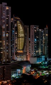 Preview wallpaper buildings, lights, skyscrapers, night, dark, city