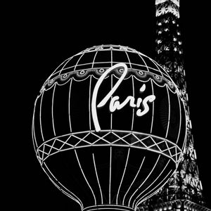 Preview wallpaper buildings, lights, tower, night, black and white, paris, france