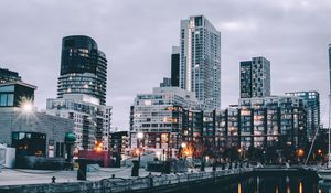 Preview wallpaper buildings, lights, twilight, city