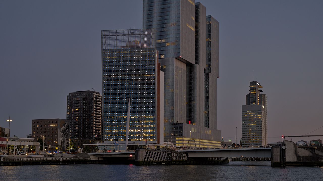 Wallpaper buildings, lights, twilight, pier, city