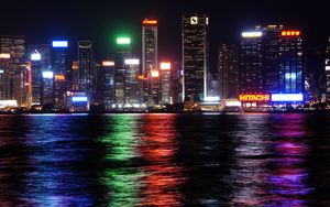 Preview wallpaper buildings, lights, water, night, city