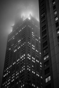 Preview wallpaper buildings, lights, windows, fog, night, black and white