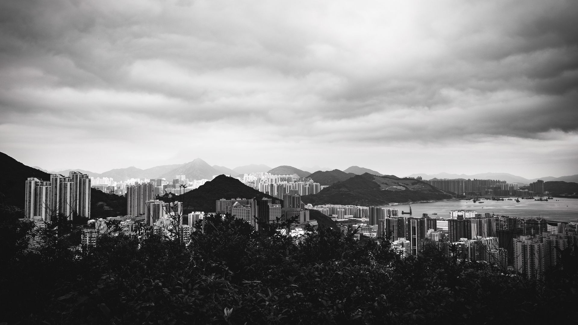 Download wallpaper 1920x1080 buildings, mountains, city, black and ...