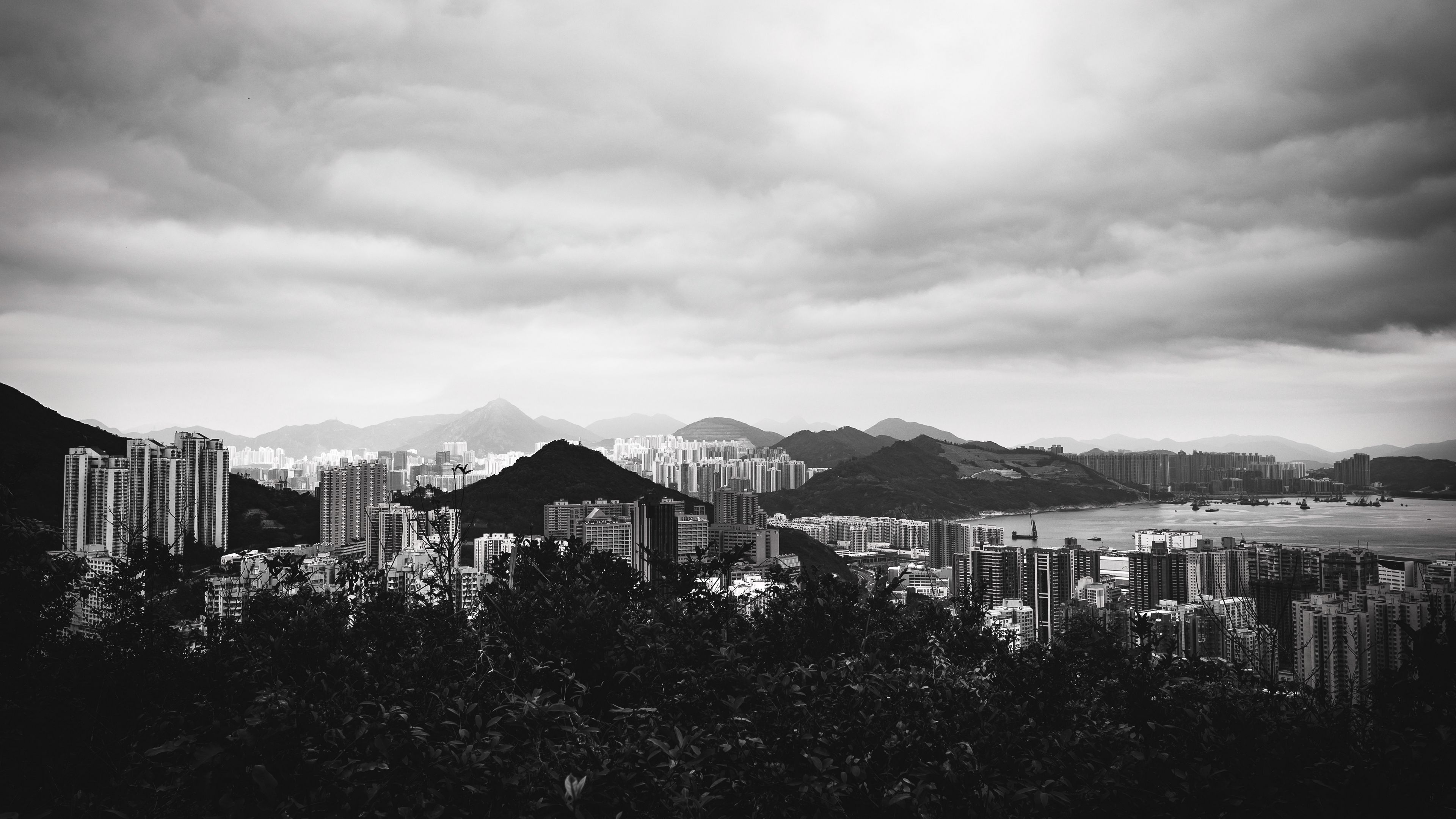 Download wallpaper 3840x2160 buildings, mountains, city, black and ...