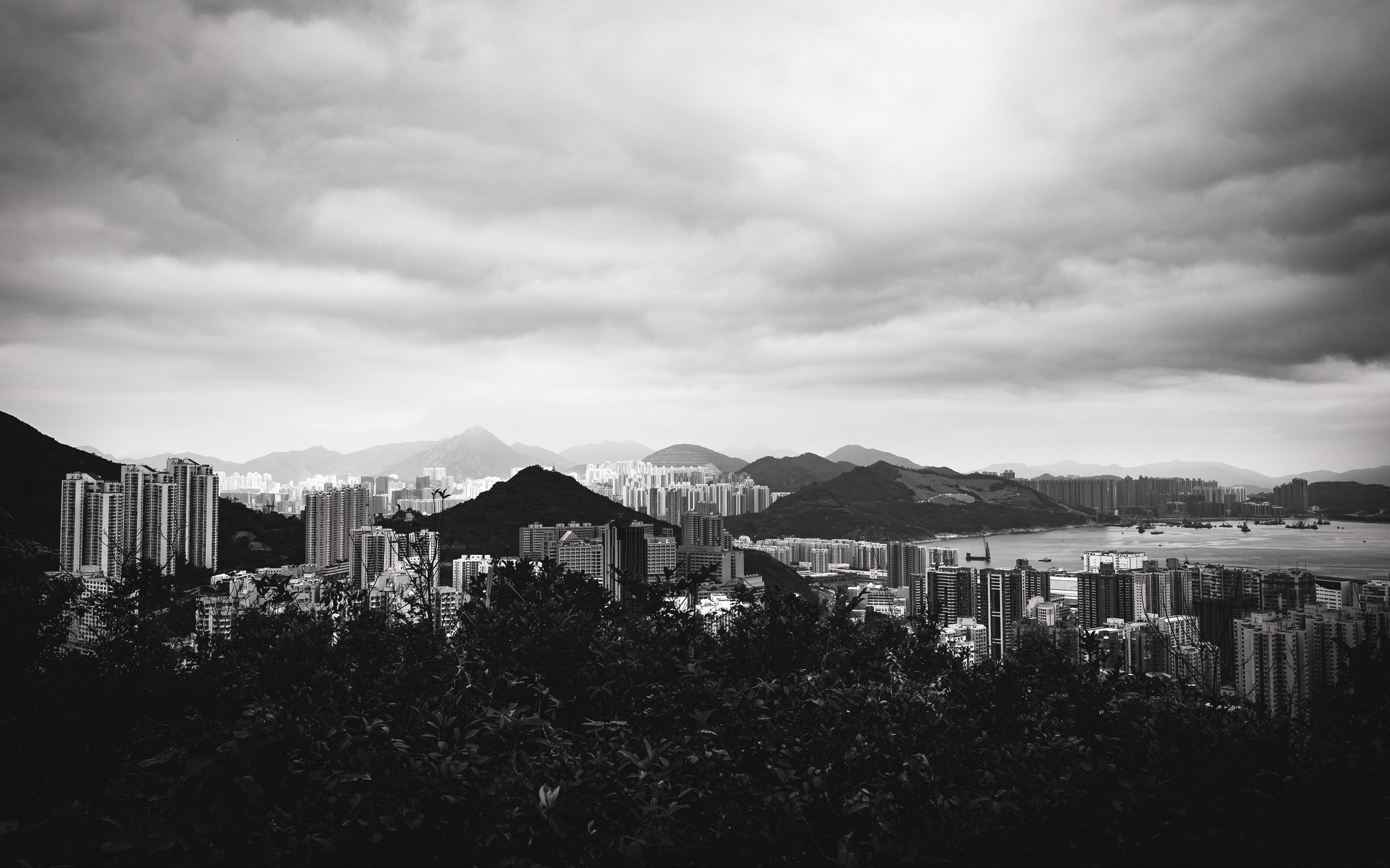 Download wallpaper 3840x2400 buildings, mountains, city, black and ...