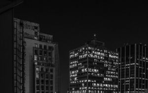 Preview wallpaper buildings, night, city, lights, black and white
