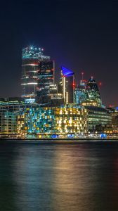 Preview wallpaper buildings, night city, lights, sea