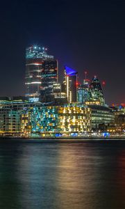 Preview wallpaper buildings, night city, lights, sea
