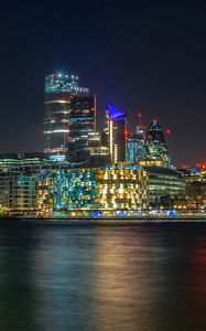 Preview wallpaper buildings, night city, lights, sea