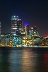 Preview wallpaper buildings, night city, lights, sea