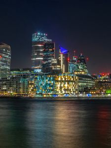 Preview wallpaper buildings, night city, lights, sea