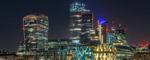 Preview wallpaper buildings, night city, lights, sea