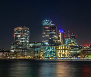 Preview wallpaper buildings, night city, lights, sea