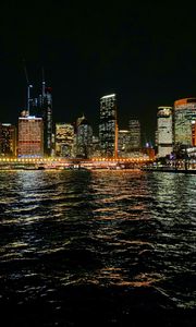 Preview wallpaper buildings, night city, river, lights