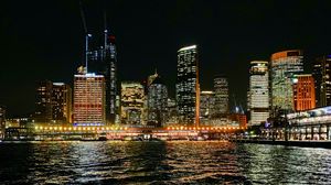 Preview wallpaper buildings, night city, river, lights