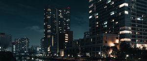 Preview wallpaper buildings, night city, river, tokyo
