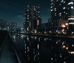 Preview wallpaper buildings, night city, river, tokyo