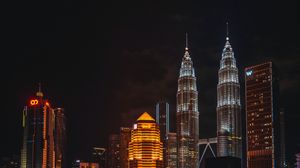 Preview wallpaper buildings, night city, road, lights