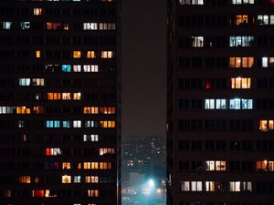 Preview wallpaper buildings, night, lights, window