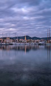 Preview wallpaper buildings, pier, boats, yachts, lake