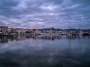 Preview wallpaper buildings, pier, boats, yachts, lake