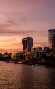 Preview wallpaper buildings, pier, boats, river, sunset