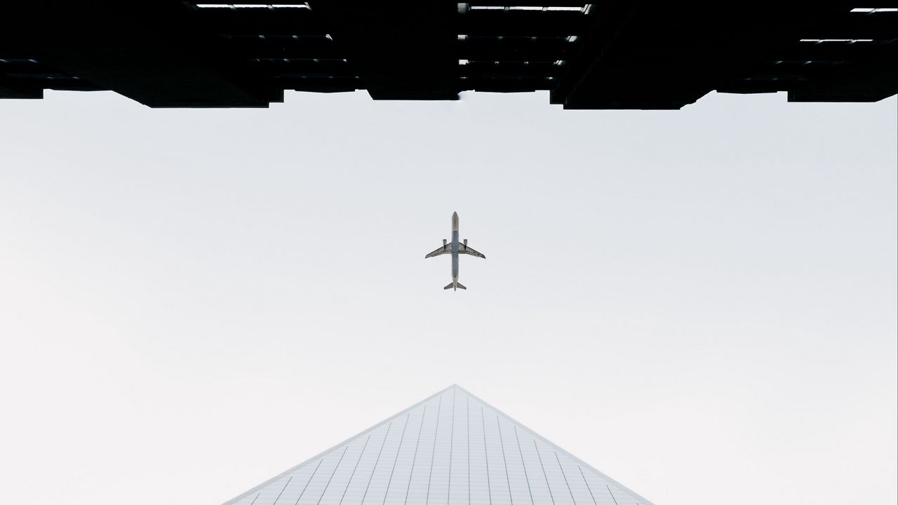 Wallpaper buildings, plane, sky, minimalism