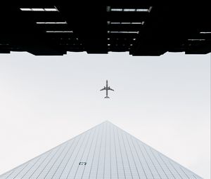Preview wallpaper buildings, plane, sky, minimalism