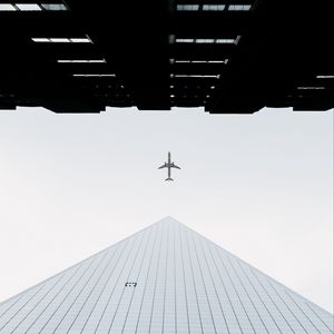 Preview wallpaper buildings, plane, sky, minimalism