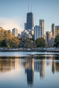 Preview wallpaper buildings, pond, reflection, city