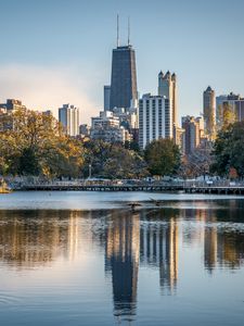 Preview wallpaper buildings, pond, reflection, city