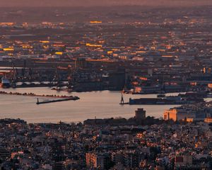 Preview wallpaper buildings, port, sea, sunrise