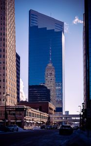 Preview wallpaper buildings, reflection, skyscraper, mirrored, city