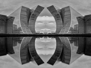 Preview wallpaper buildings, reflection, water, architecture, bw