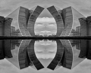 Preview wallpaper buildings, reflection, water, architecture, bw