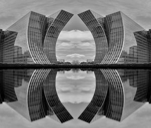 Preview wallpaper buildings, reflection, water, architecture, bw