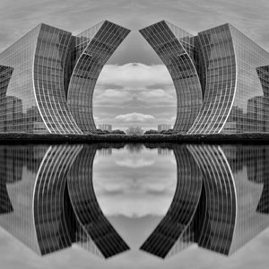 Preview wallpaper buildings, reflection, water, architecture, bw