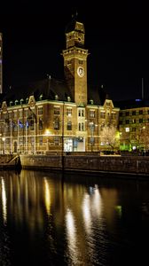 Preview wallpaper buildings, river, bridge, light, city, night