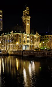 Preview wallpaper buildings, river, bridge, light, city, night